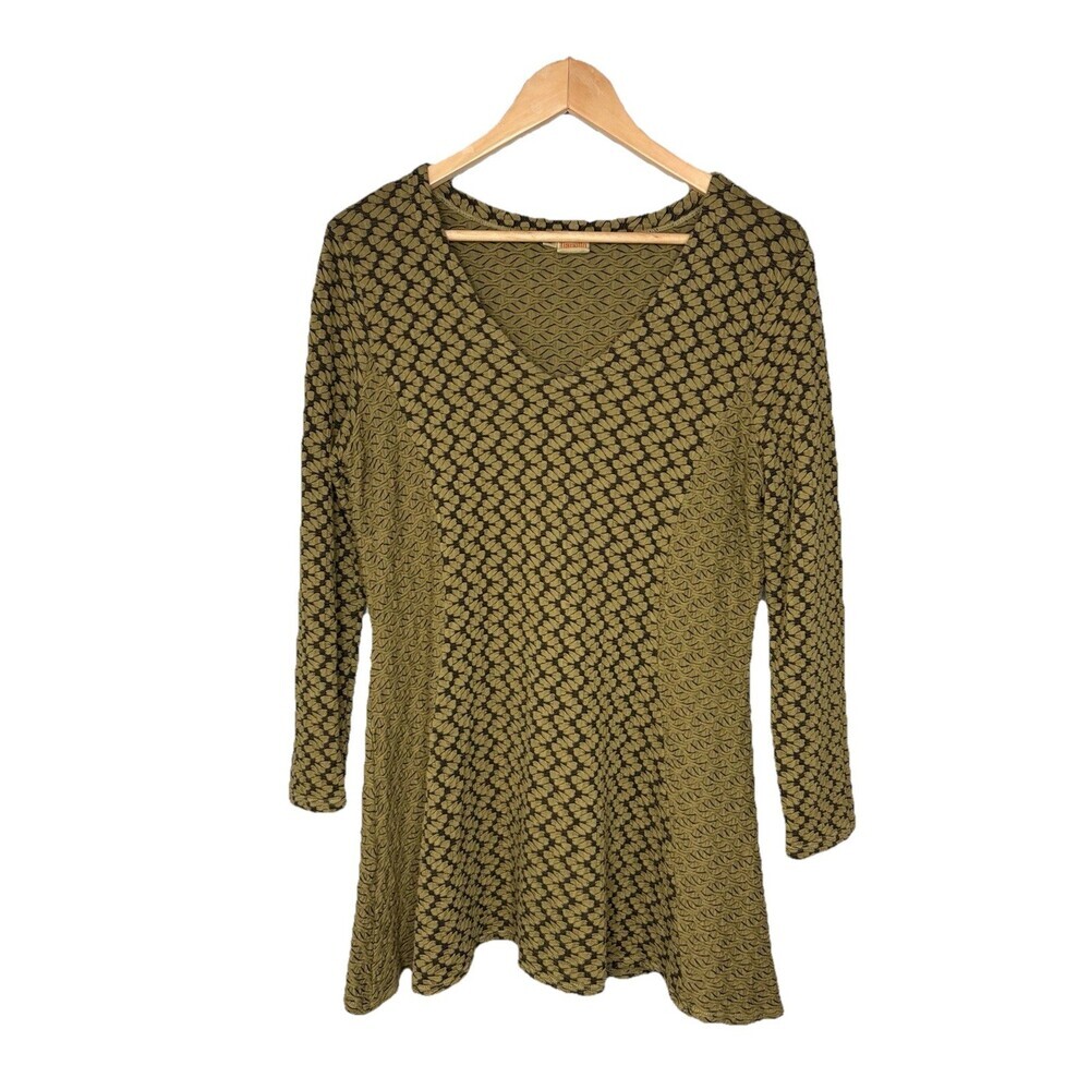 Tianello Peyton Textured Green Tunic Top Womens Size Medium Artsy Lagenlook USA